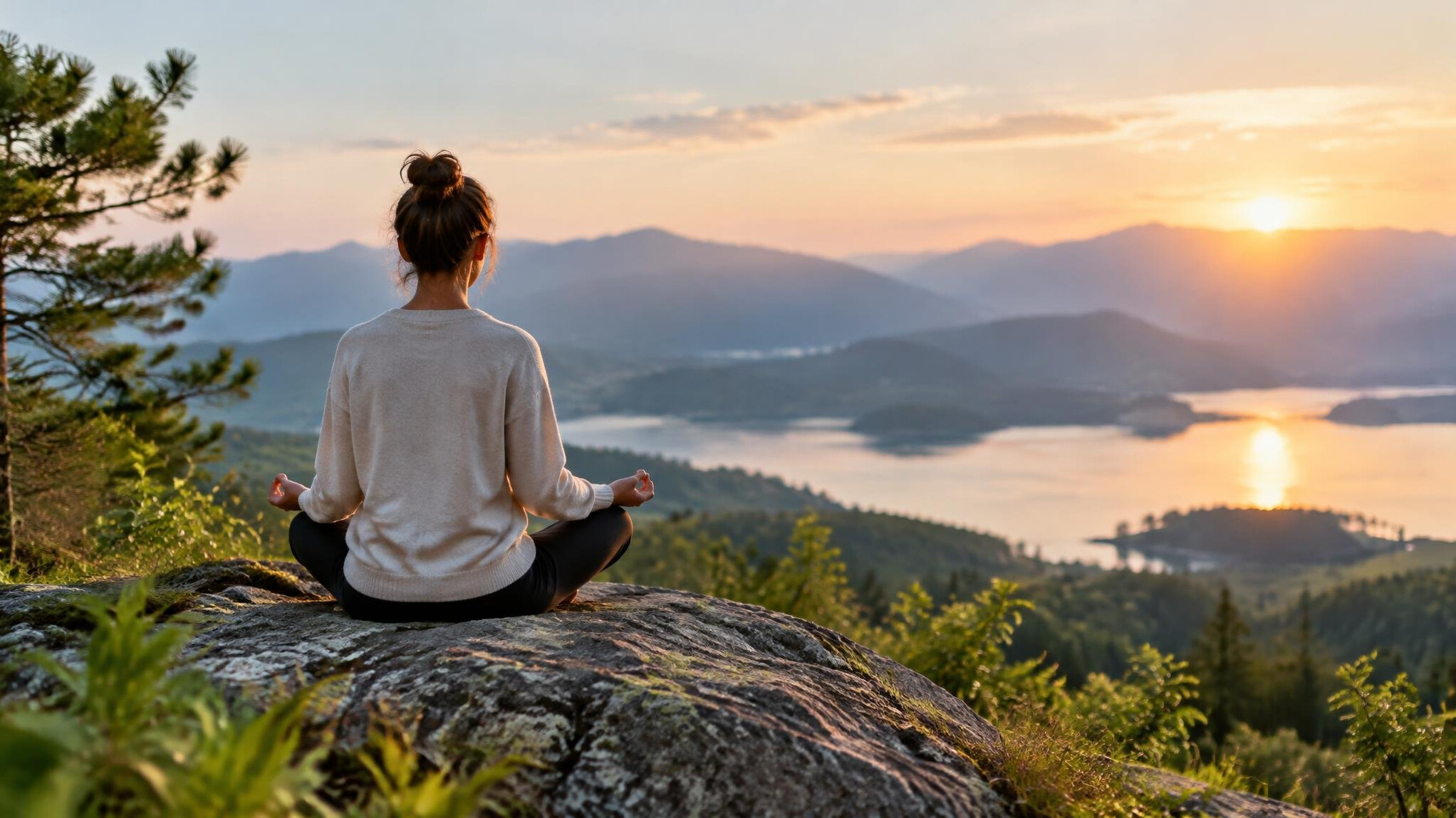 person meditating in nature